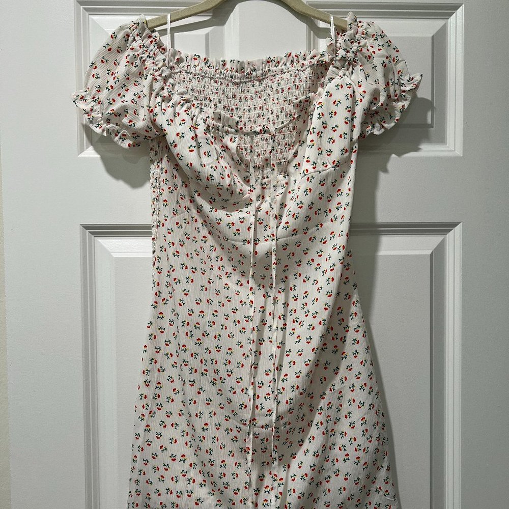 NWOT Shein Off Shoulder White Floral Ruched Back Mini Dress